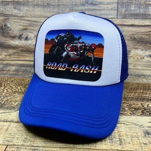 Road Rash Mens Trucker Hat Blue Snapback 1991 Sega Genesis Motorcycle Video Game